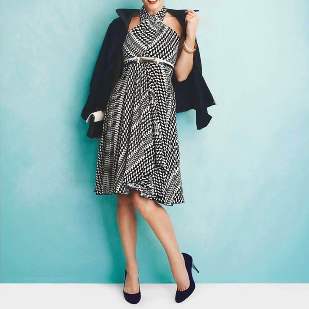 Multi Way Travel Dress JOCKEY B&W Convertible Skirt Option Art Geometric NWT